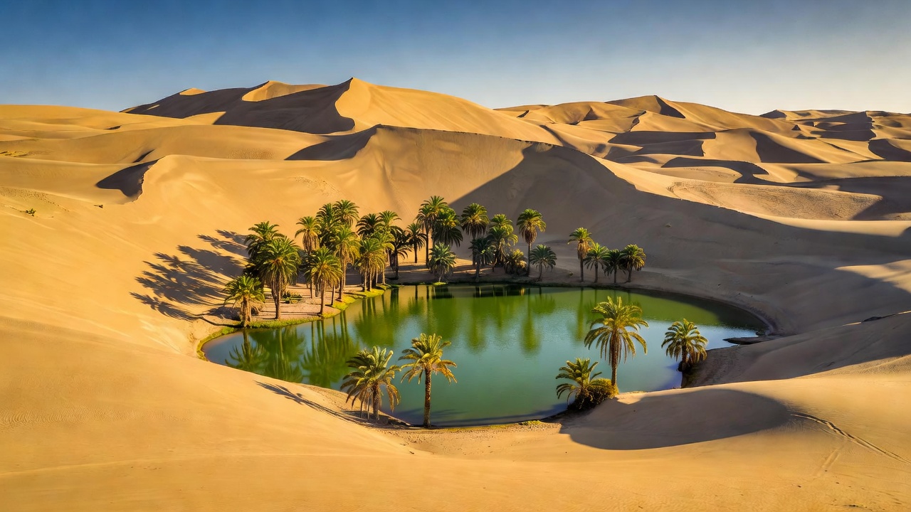 Huacachina desert oasis in dune field Peru